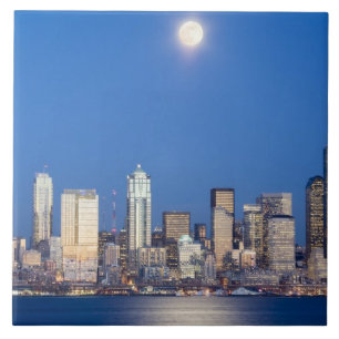 Carreau WA, Seattle, ligne d'horizon de Seattle et baie d'