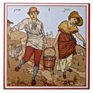 Carreau Walter Crane "Jack & Jill" c1890 Tuile Repro