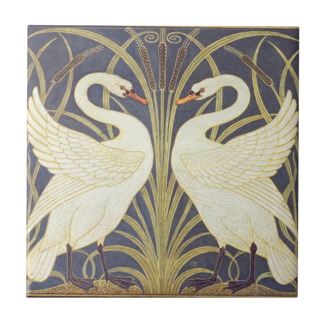 Carreau Walter Crane Swan, Rush Et Iris Art Nouveau (Devant)