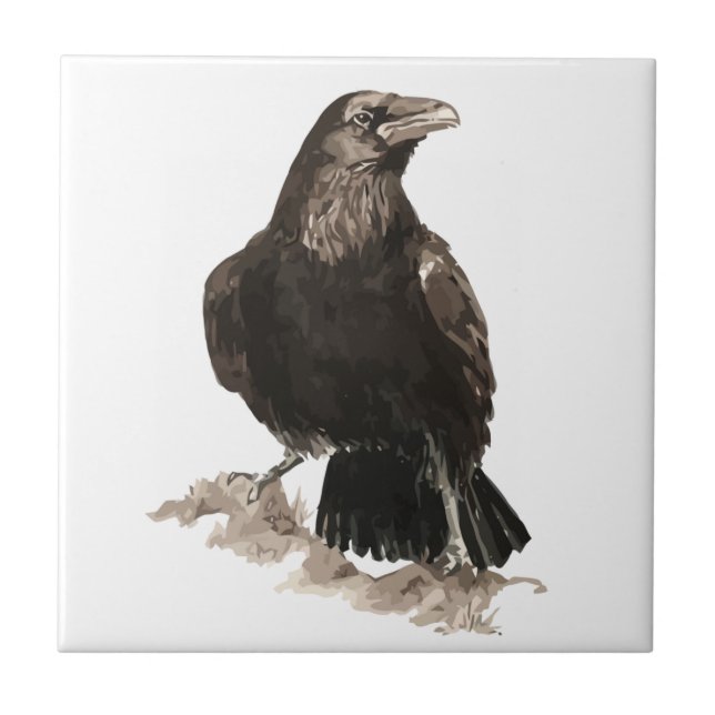 Carreau Watercolor Raven Bird Art de la faune (Devant)