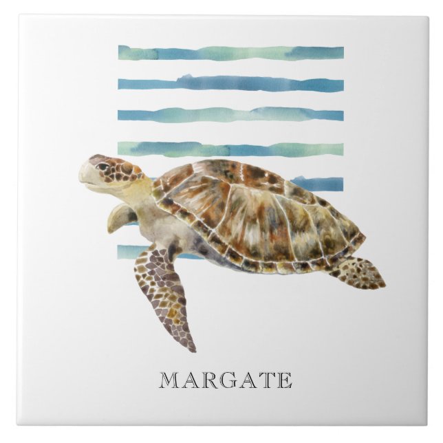Carreau Watercolor SEA TURTLE Beach MARGATE côtière (Devant)