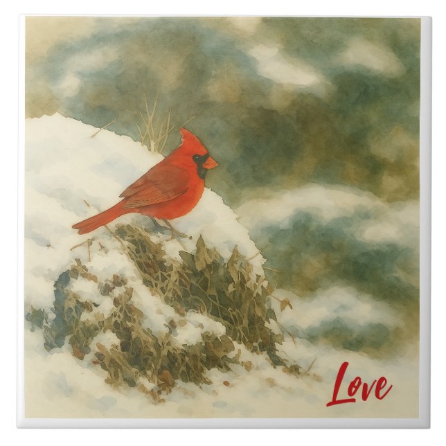 Carreau Watercolor Winter Cardinal (Devant)