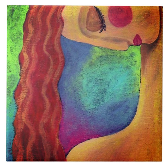Carreau Wavy Red Hair Portrait Abstrait d'une femme (Devant)