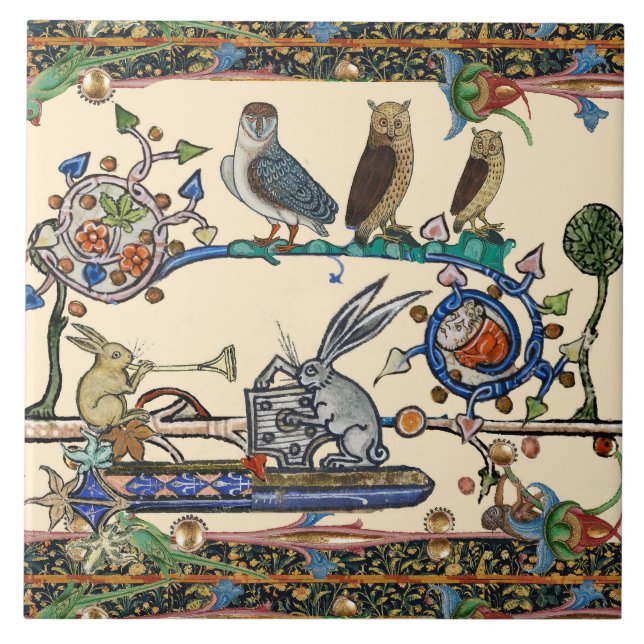 CARREAU WEIRD MÉDIÉVAL BESTIAIRE FABRIQUANT DE LA MUSIQUE  (Devant)