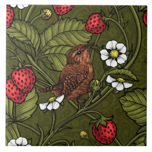 Carreau Wens et fraises sur vert foncé