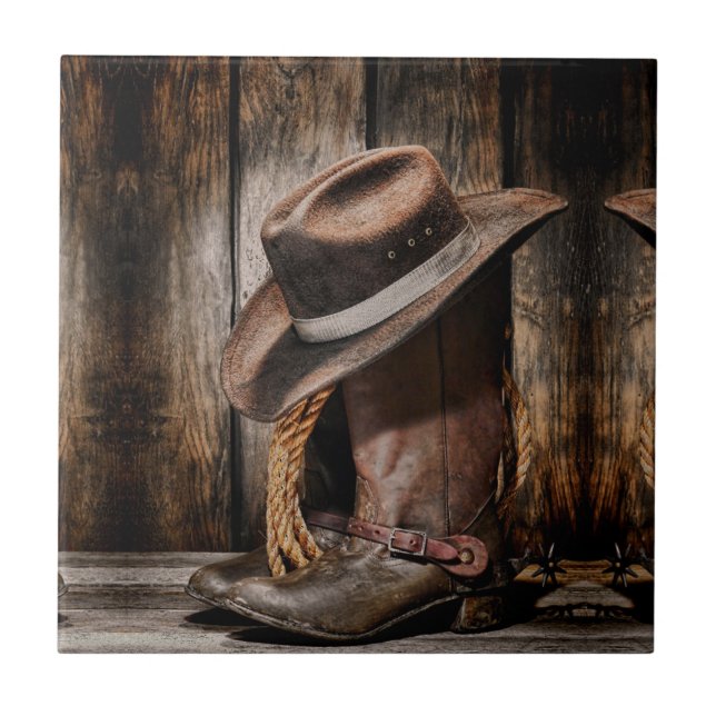 Carreau western country brun grange bois cowboy bottes (Devant)