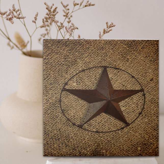 Carreau Western Country Rustic Burlap Primitif Texas Star (Western Country Rustic Burlap Primitive Texas Star Ceramic Tile)