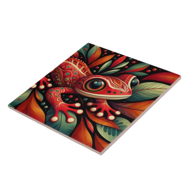 Carreau Whimsical Big Eyes Salamander Mexicain Folk Art (Côté)