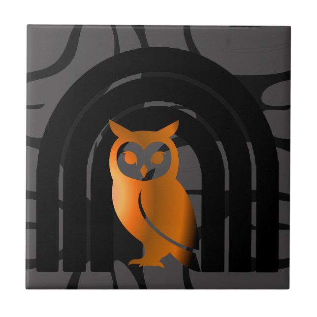 Carreau Whimsical Boho Owl & Tropical Monstera Leaf (Devant)