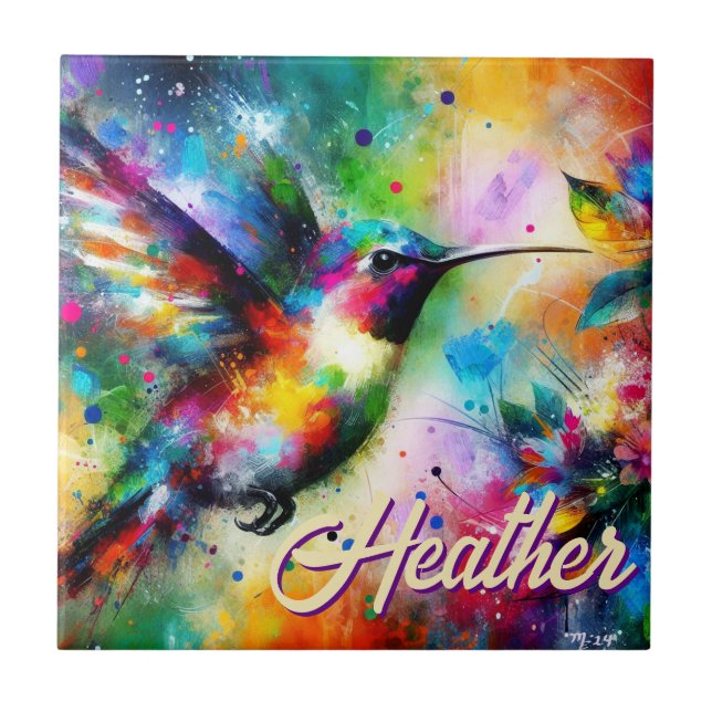 Carreau Whimsical Colorful Hummingbird Bird Personnalisé (Devant)