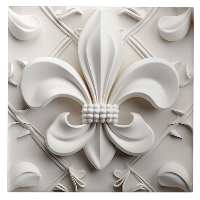 Carreau White Fleur De Lis Ceramic Tile (Devant)