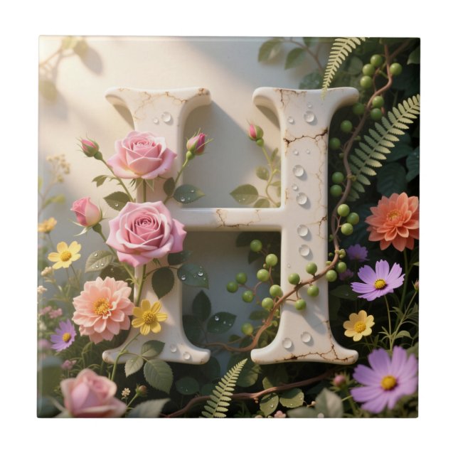 Carreau White Floral Garden Monogram Letter H (Devant)