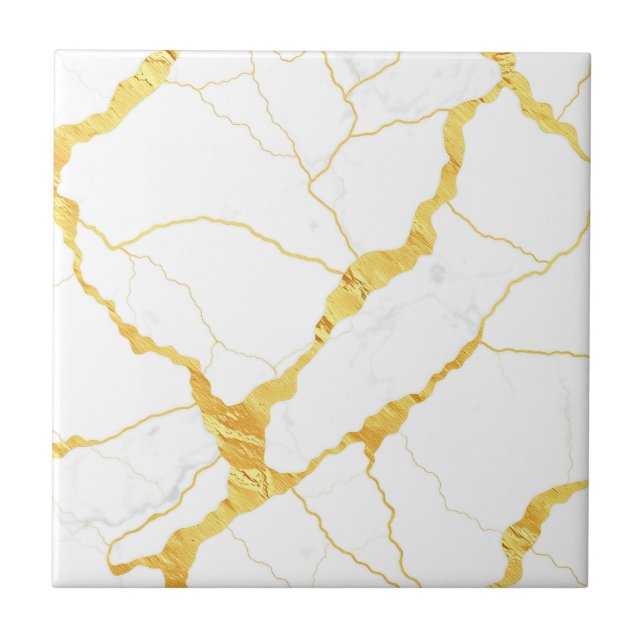 Carreau White Marble Gold Veins Pattern (Devant)