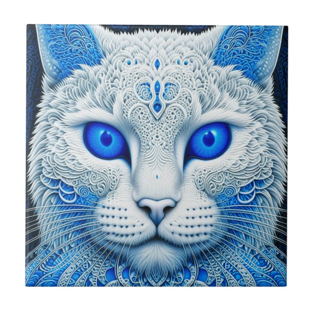 Carreau White Mystical Cat Ethereal AI Art (Devant)