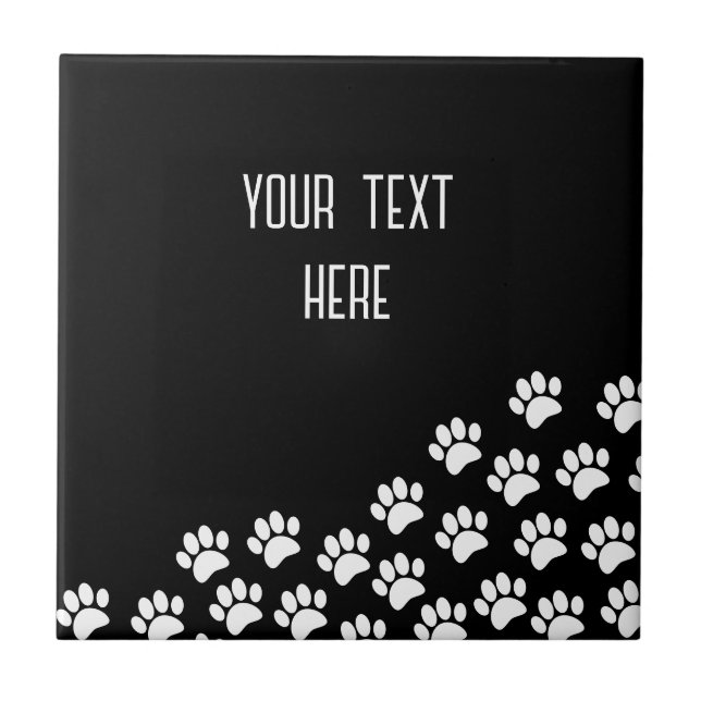 Carreau White Puppy Paw Prints Editable Text Black  (Devant)