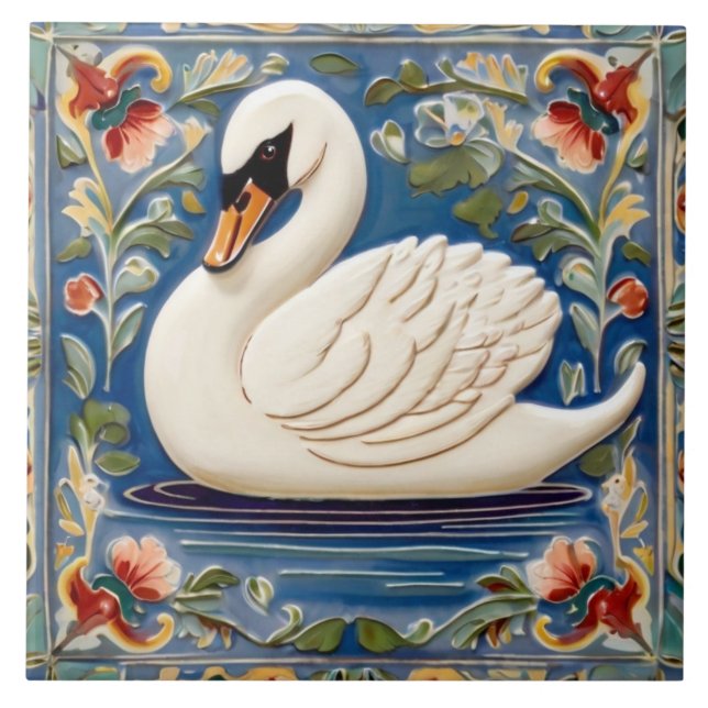 Carreau White Swan European Fold Animal Bird Art (Devant)
