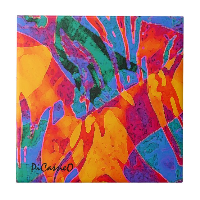 Carreau Wildly Colorful Abstract Art by PiCassieO (Devant)