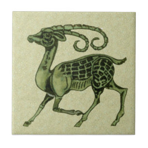 Carreau William De Morgan Green Antelope Repro Tile