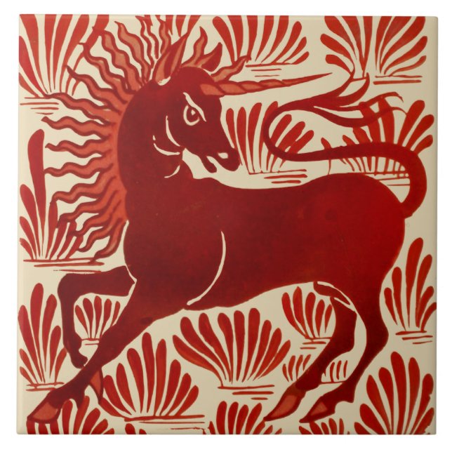 Carreau William De Morgan Repro Red Unicorn (Devant)