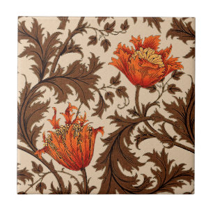 Carreau William Morris Anemone, beige, Brown et rouille