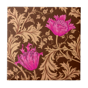 Carreau William Morris Anemone, Brown et Fuchsia Pink