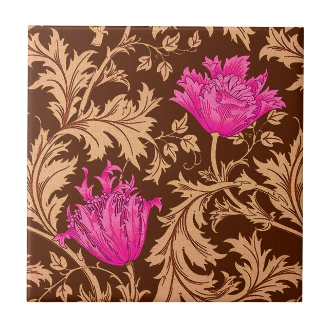 Carreau William Morris Anemone, Brown et Fuchsia Pink (Devant)