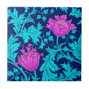 Carreau William Morris Anemone, Marine, Turquoise & Magent