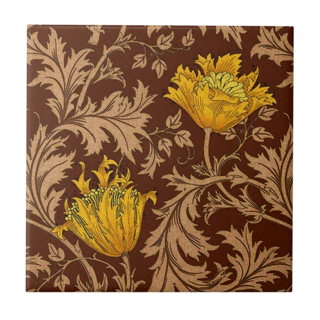 Carreau William Morris Anemone, or Brown et moutarde (Devant)