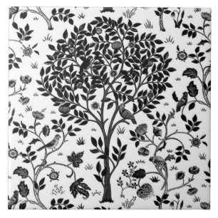 Carreau William Morris Arbre de vie Motif, noir et blanc