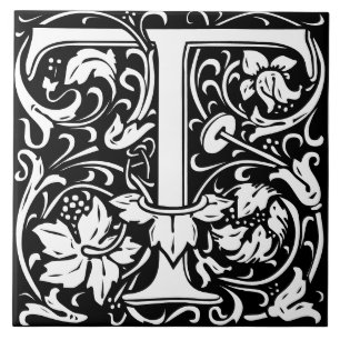Carreau William Morris Art nouveau Initial Vignes Lettre T