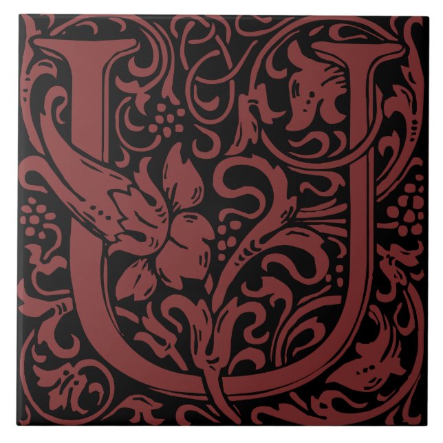 Carreau William Morris Art Nouveau Lettre Florale initiale (Devant)