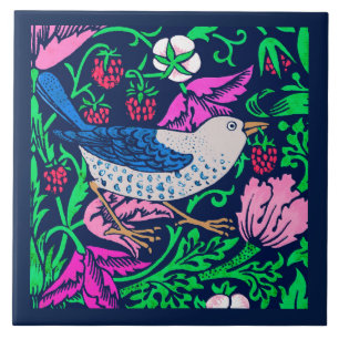 Carreau William Morris Bird & Flower Tile, Navy & Fuchsia