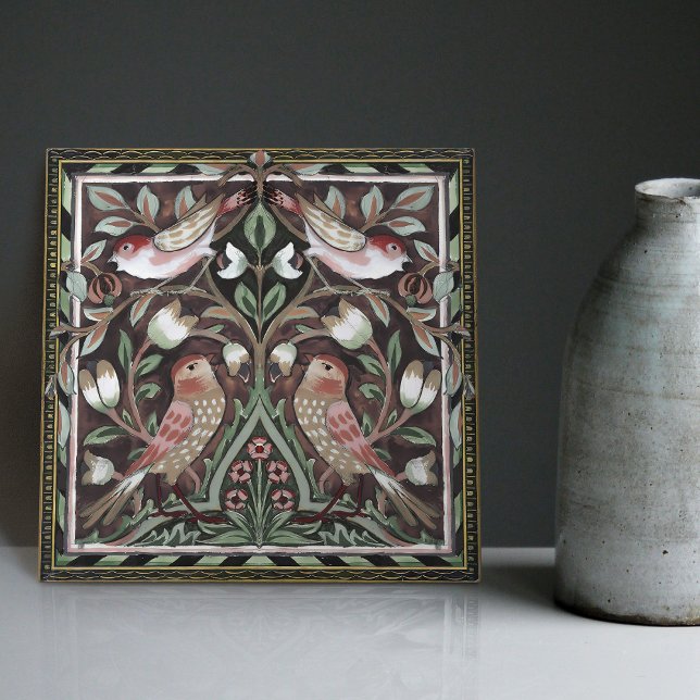 Carreau William Morris Birds Tulips Terracotta Art Nouveau (Créateur téléchargé)