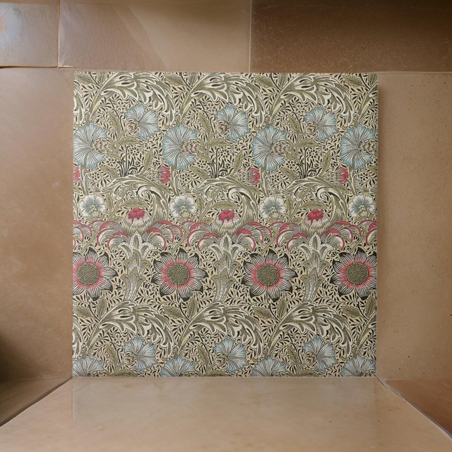 Carreau William * Morris Botanique Bleu Blanc Beige Rose (Créateur téléchargé)