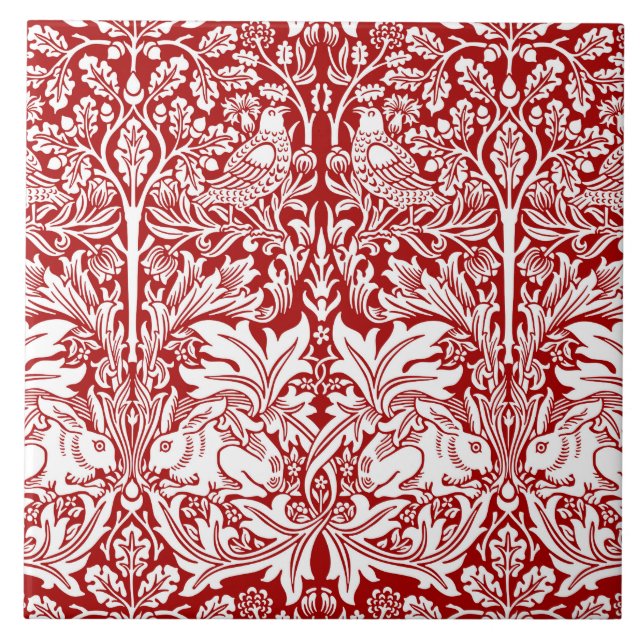 Carreau William Morris Brother Rabbit Rouge et blanc (Devant)