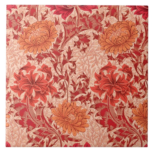 Carreau William Morris Chrysanthemums, Coral Orange (Devant)