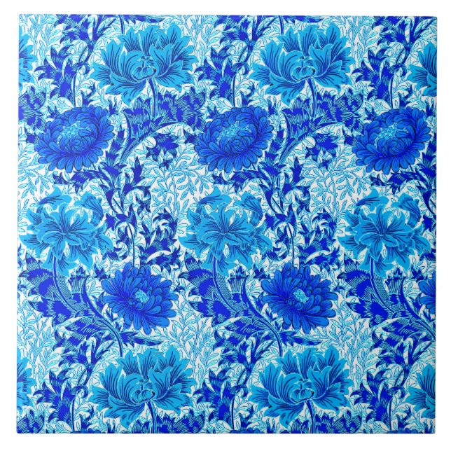 Carreau William Morris Chrysanthemums Nuances de Denim Blu (Devant)