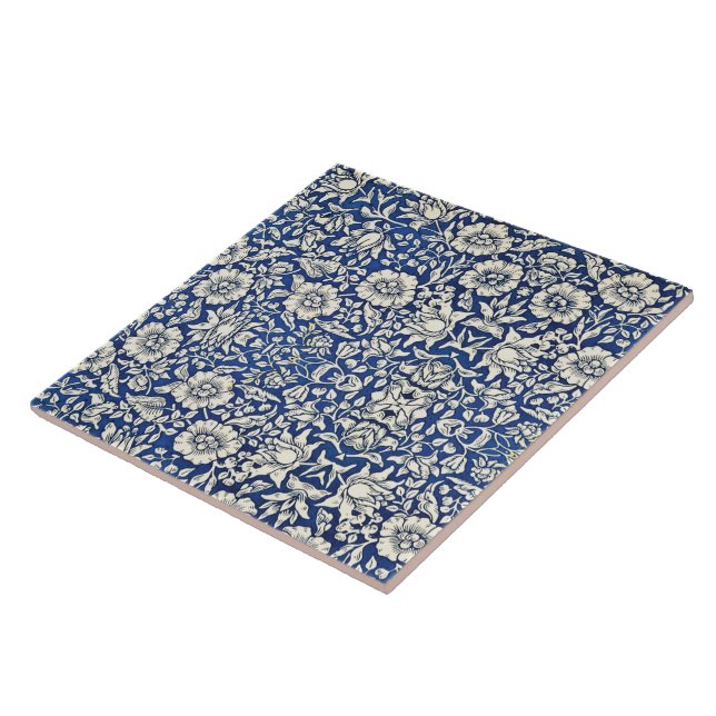 Carreau William Morris Fleurs Mallow Floral Bleu Blanc Bla (Côté)