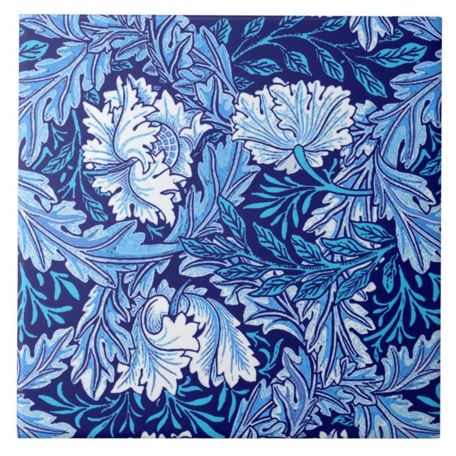 Carreau William Morris floral, bleu de cobalt et blanc (Devant)