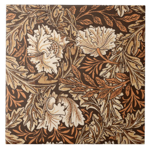Carreau William Morris floral, brun chocolat et beige