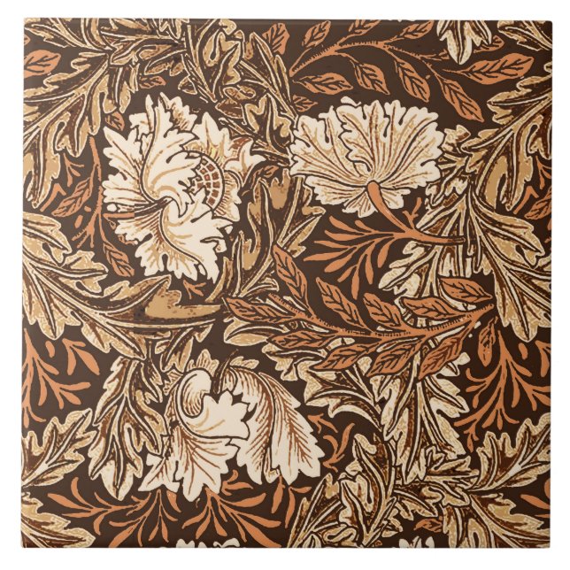 Carreau William Morris floral, brun chocolat et beige (Devant)