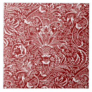 Carreau William Morris Indien, rouge foncé et blanc