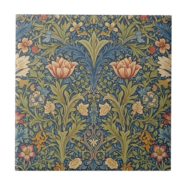 Carreau William Morris Inspired Floral Ceramic Tile (Devant)