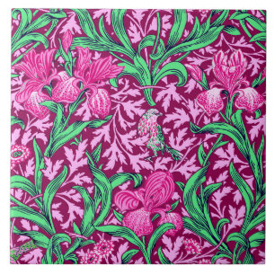 Carreau William Morris Irises, Fuchsia, rose et vin