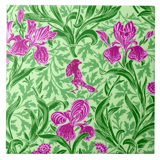Carreau William Morris Irises, Green, Magenta et Orchid (Devant)