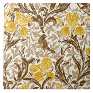 Carreau William Morris Irises, Or de moutarde, Brown et be