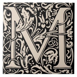 Carreau William Morris Lettre monogramme Art nouveau M