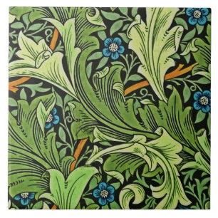 Carreau William Morris Motif Floral Bleu Jaune Vert