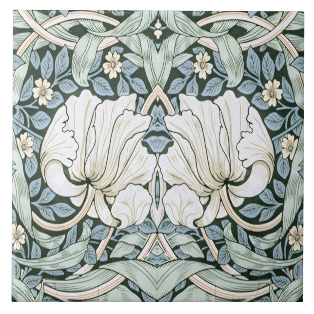 Carreau William Morris Pimpernel Blue Intricate Pattern  (Devant)