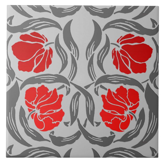 Carreau William Morris Pimpernel, Silver Grey et Red (Devant)